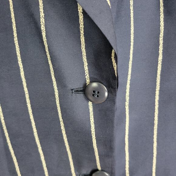 Vintage Avant‎ Garde Silk Jacket Womens 44 Navy Blue Pin Striped Italian Minimal - Picture 6 of 11